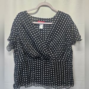 Anne Klein NWOT Silk Black and White Polka Dot Blouse
